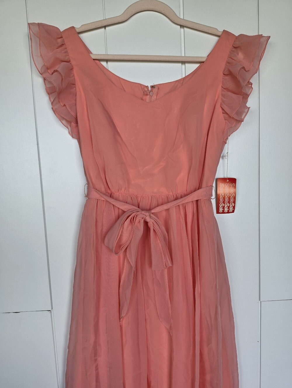 Vintage Coral chiffon long dress NWT ILGWU Made In USA